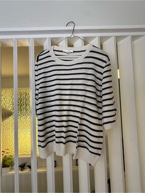 Frame Short-Sleeve Knit Top - Cream & Navy